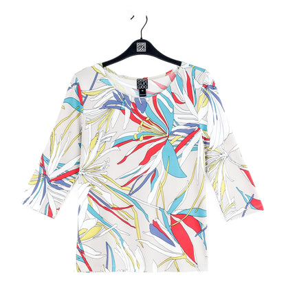 Scoop Neck Half Sleeve Top - Floral Leaves-Beige - Final Sale | Clara Sunwoo