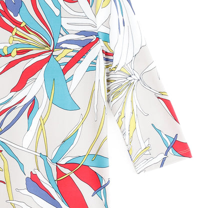 Scoop Neck Half Sleeve Top - Floral Leaves-Beige - Final Sale | Clara Sunwoo