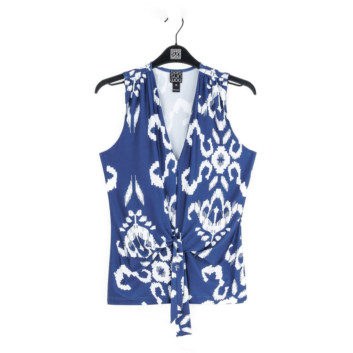 Butter Knit - Sleeveless V-Neck Center Front Tie Top - Tile Motif - Limited Sizes | Clara Sunwoo