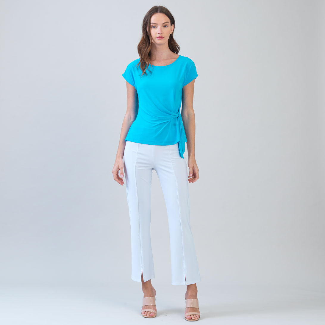 Slant Sleeve Side Tie Top - Turquoise - Final Sale | Clara Sunwoo
