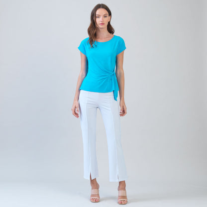 Slant Sleeve Side Tie Top - Turquoise - Final Sale | Clara Sunwoo