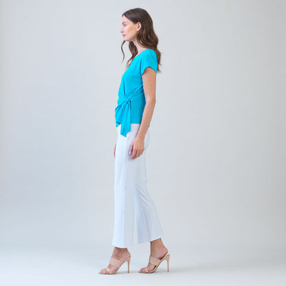 Slant Sleeve Side Tie Top - Turquoise - Final Sale | Clara Sunwoo