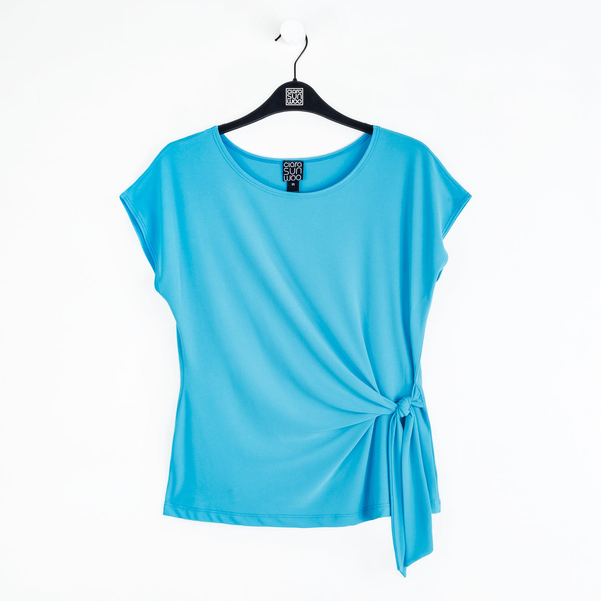 Slant Sleeve Side Tie Top - Turquoise - Final Sale | Clara Sunwoo