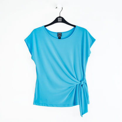 Slant Sleeve Side Tie Top - Turquoise - Final Sale | Clara Sunwoo