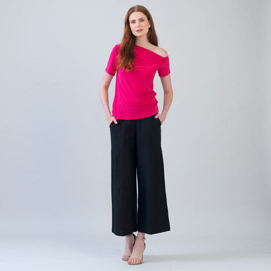 Angular Drape Neck Off Shoulder Top - Hot Pink - Final Sale | Clara Sunwoo