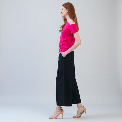 Angular Drape Neck Off Shoulder Top - Hot Pink - Final Sale | Clara Sunwoo