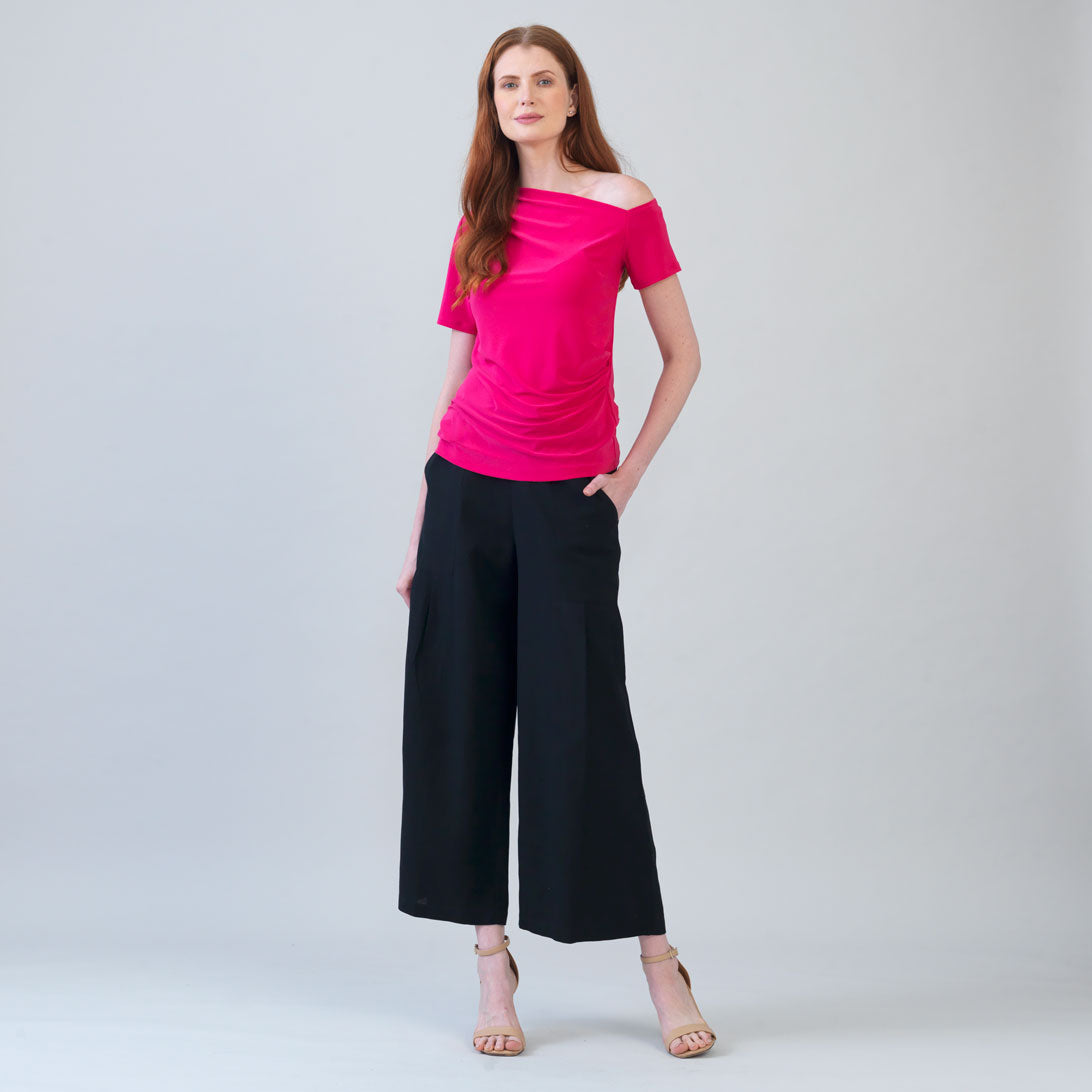 Angular Drape Neck Off Shoulder Top - Hot Pink - Final Sale | Clara Sunwoo