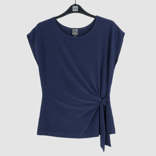 Slant Sleeve Side Tie Top - Navy | Clara Sunwoo