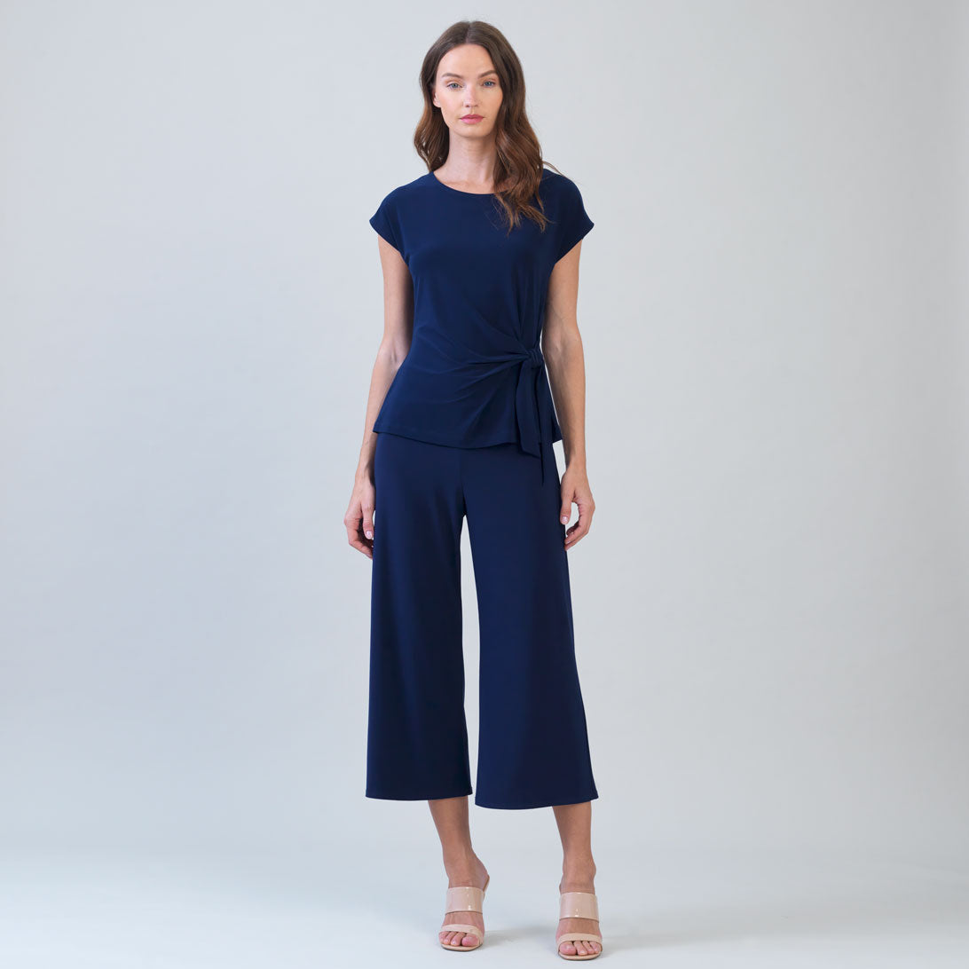 Slant Sleeve Side Tie Top - Navy | Clara Sunwoo
