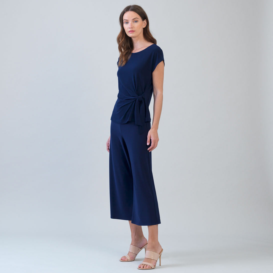 Slant Sleeve Side Tie Top - Navy | Clara Sunwoo