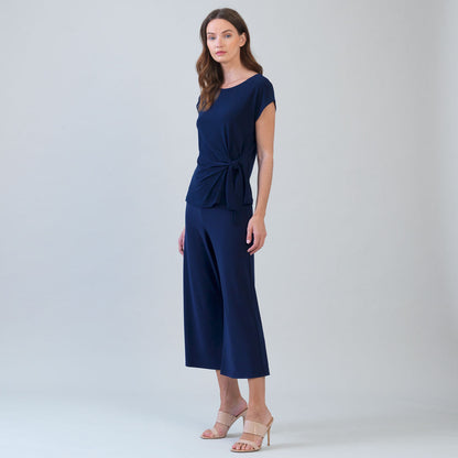 Slant Sleeve Side Tie Top - Navy | Clara Sunwoo