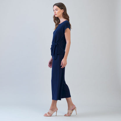 Slant Sleeve Side Tie Top - Navy | Clara Sunwoo