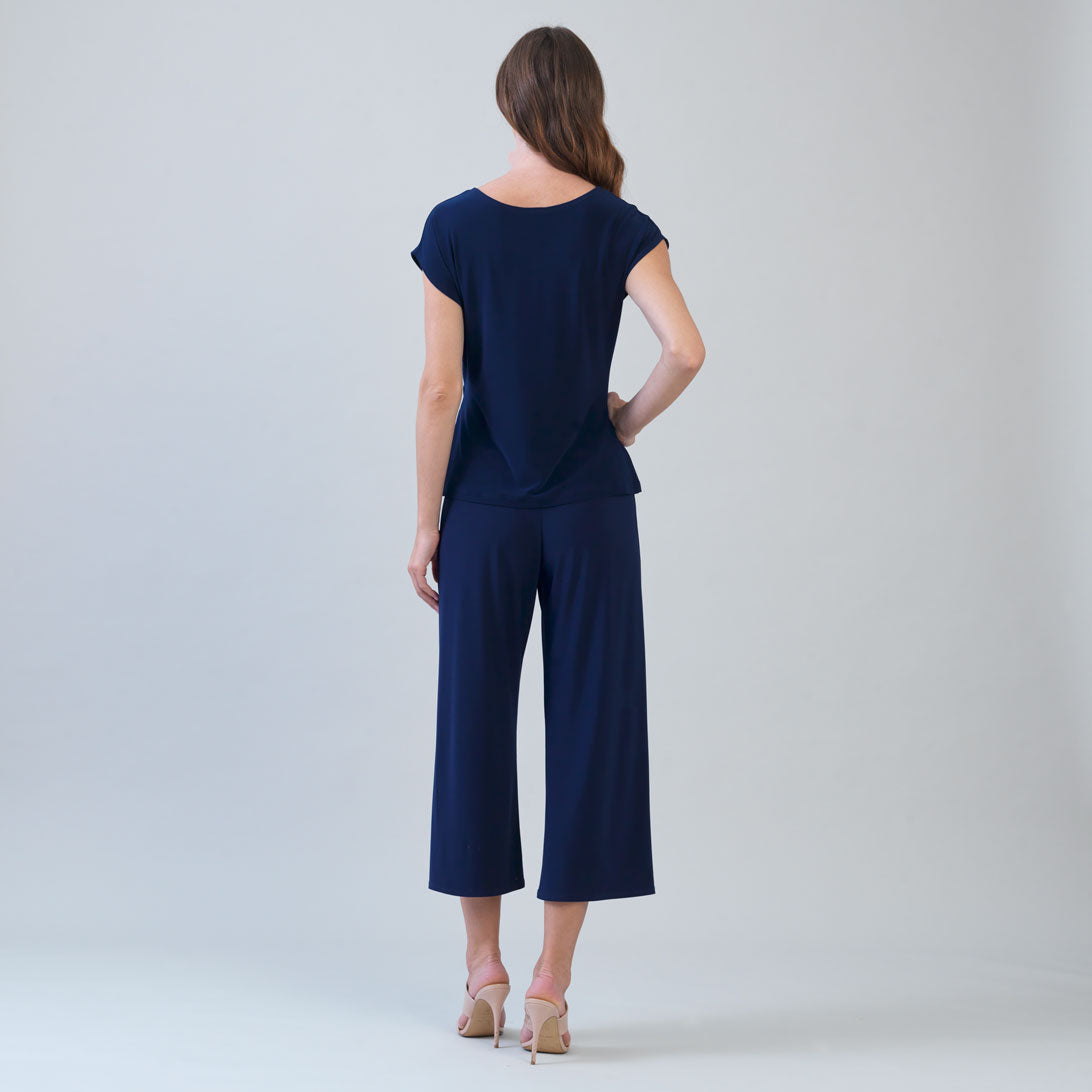 Slant Sleeve Side Tie Top - Navy | Clara Sunwoo