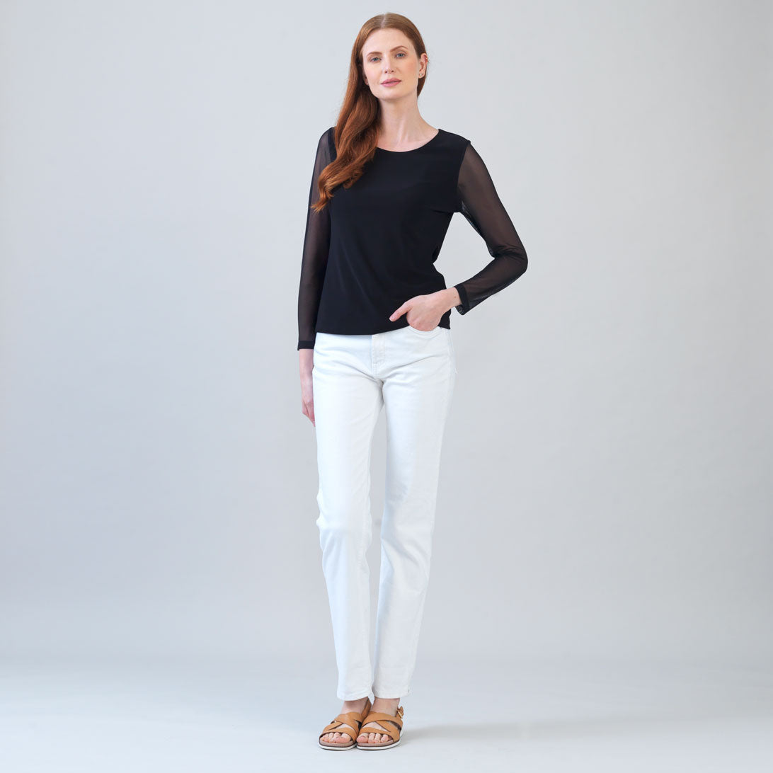 Long Mesh Sleeve Top - Black | Clara Sunwoo