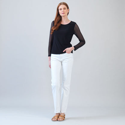 Long Mesh Sleeve Top - Black | Clara Sunwoo