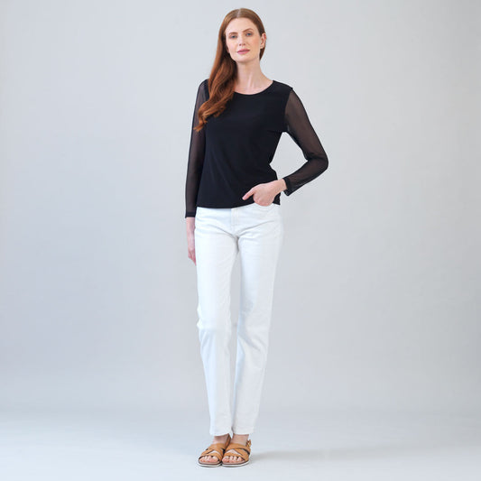 Long Mesh Sleeve Top - Black | Clara Sunwoo