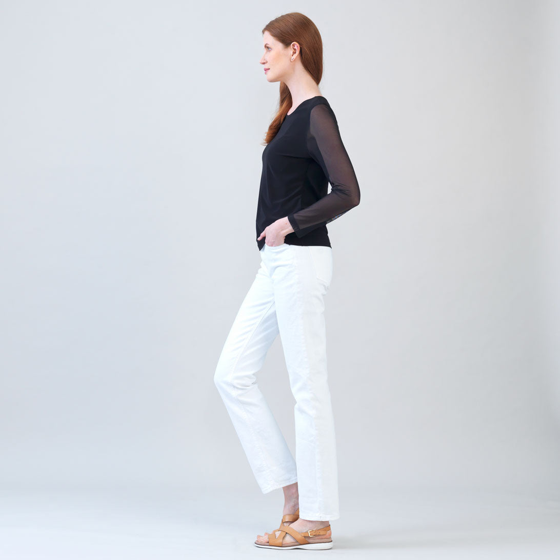 Long Mesh Sleeve Top - Black | Clara Sunwoo
