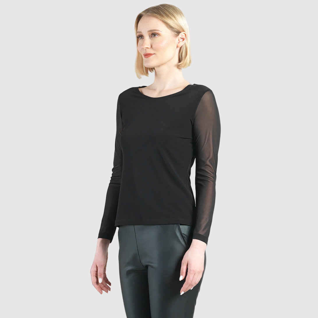 Long Mesh Sleeve Top - Black | Clara Sunwoo