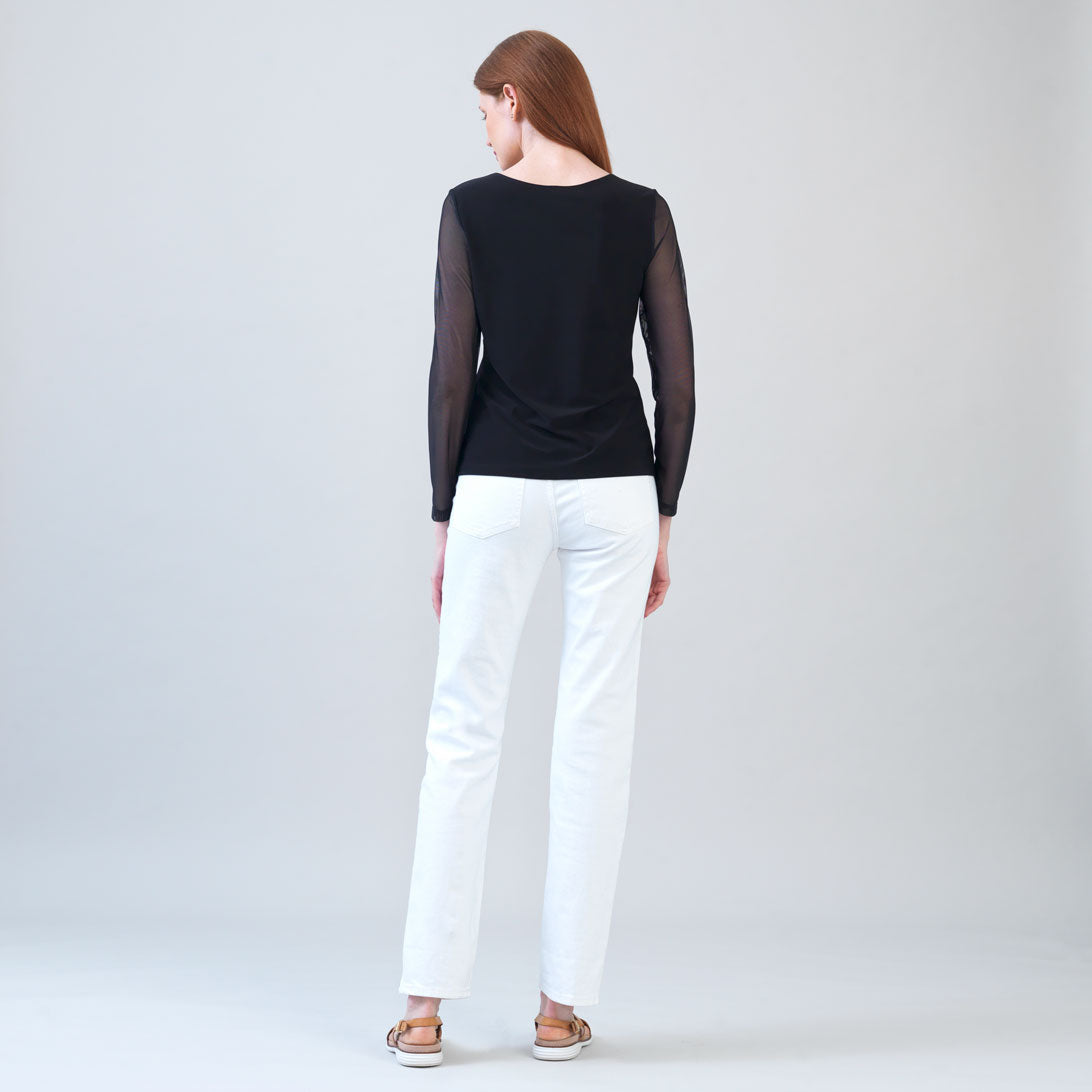 Long Mesh Sleeve Top - Black | Clara Sunwoo