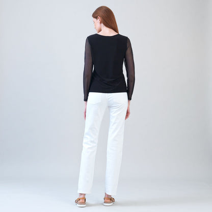 Long Mesh Sleeve Top - Black | Clara Sunwoo