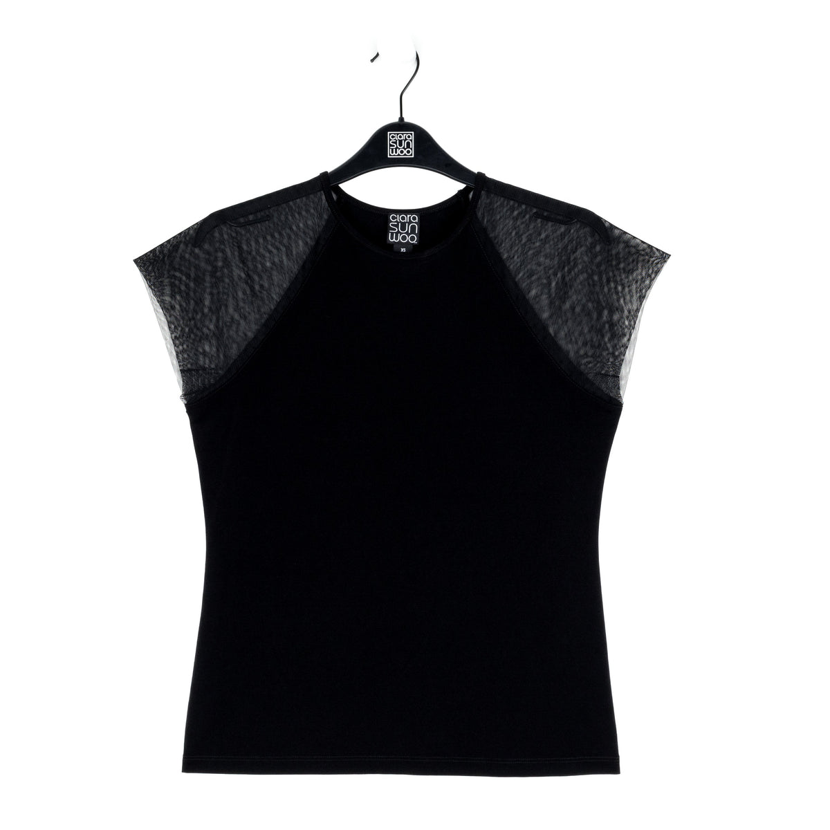 Mesh Cap Sleeve Top - Black | Clara Sunwoo