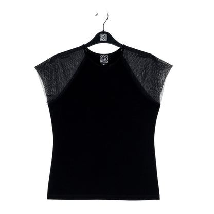 Mesh Cap Sleeve Top - Black | Clara Sunwoo