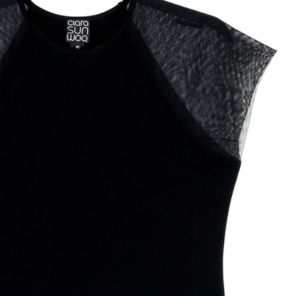 Mesh Cap Sleeve Top - Black | Clara Sunwoo