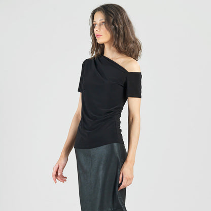 Angular Drape Neck Off Shoulder Top - Black - Limited Sizes | Clara Sunwoo