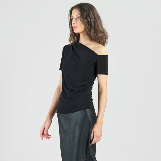 Angular Drape Neck Off Shoulder Top - Black - Limited Sizes | Clara Sunwoo