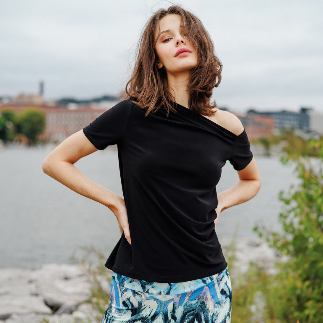 Angular Drape Neck Off Shoulder Top - Black - Limited Sizes | Clara Sunwoo