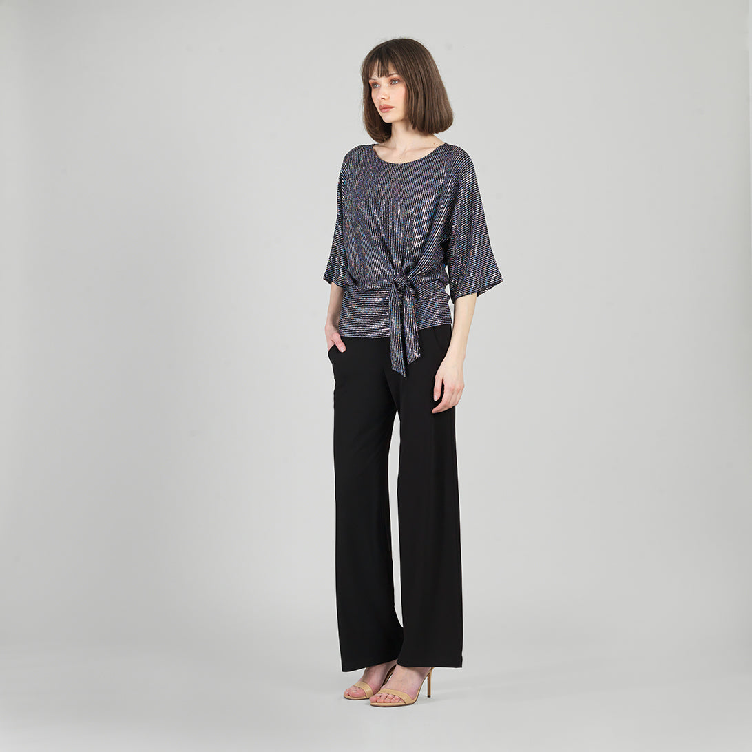 Shimmer Sequin - Side Tie Top - Silver Pinstripe | Clara Sunwoo