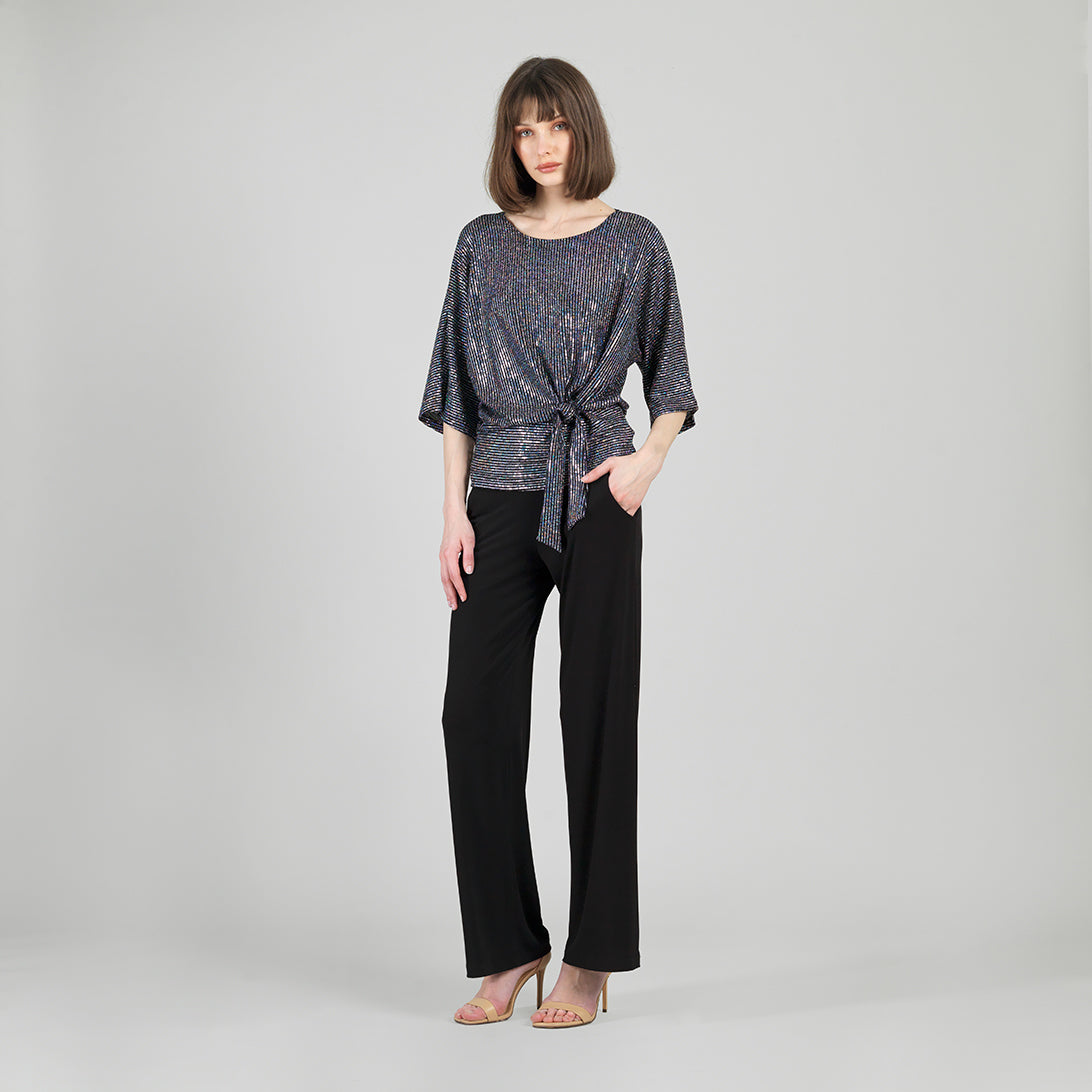 Shimmer Sequin - Side Tie Top - Silver Pinstripe | Clara Sunwoo
