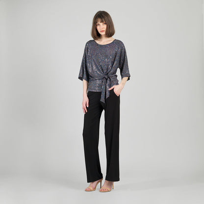 Shimmer Sequin - Side Tie Top - Silver Pinstripe | Clara Sunwoo