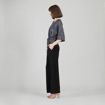 Shimmer Sequin - Side Tie Top - Silver Pinstripe | Clara Sunwoo