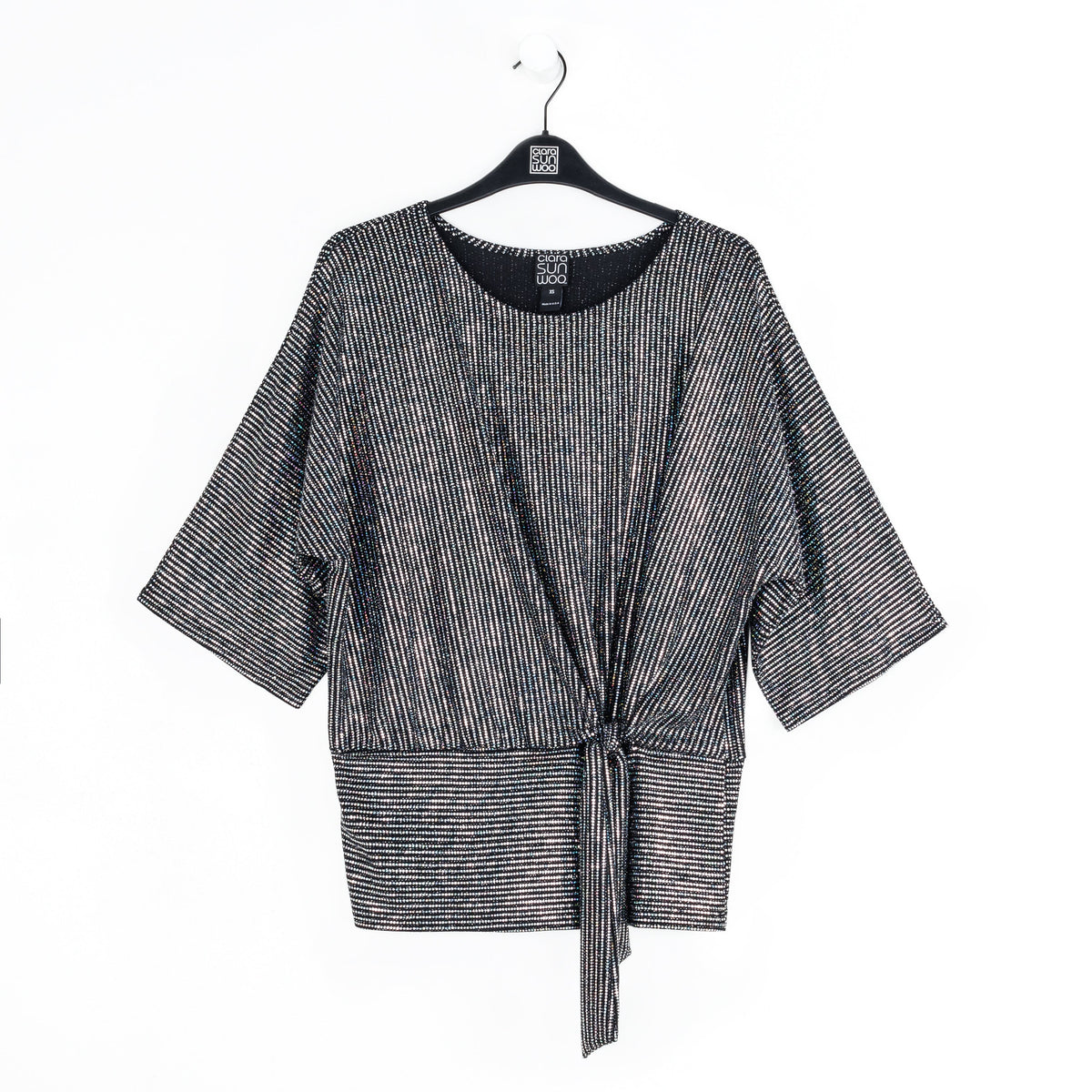 Shimmer Sequin - Side Tie Top - Silver Pinstripe | Clara Sunwoo