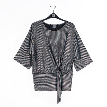 Shimmer Sequin - Side Tie Top - Silver Pinstripe | Clara Sunwoo