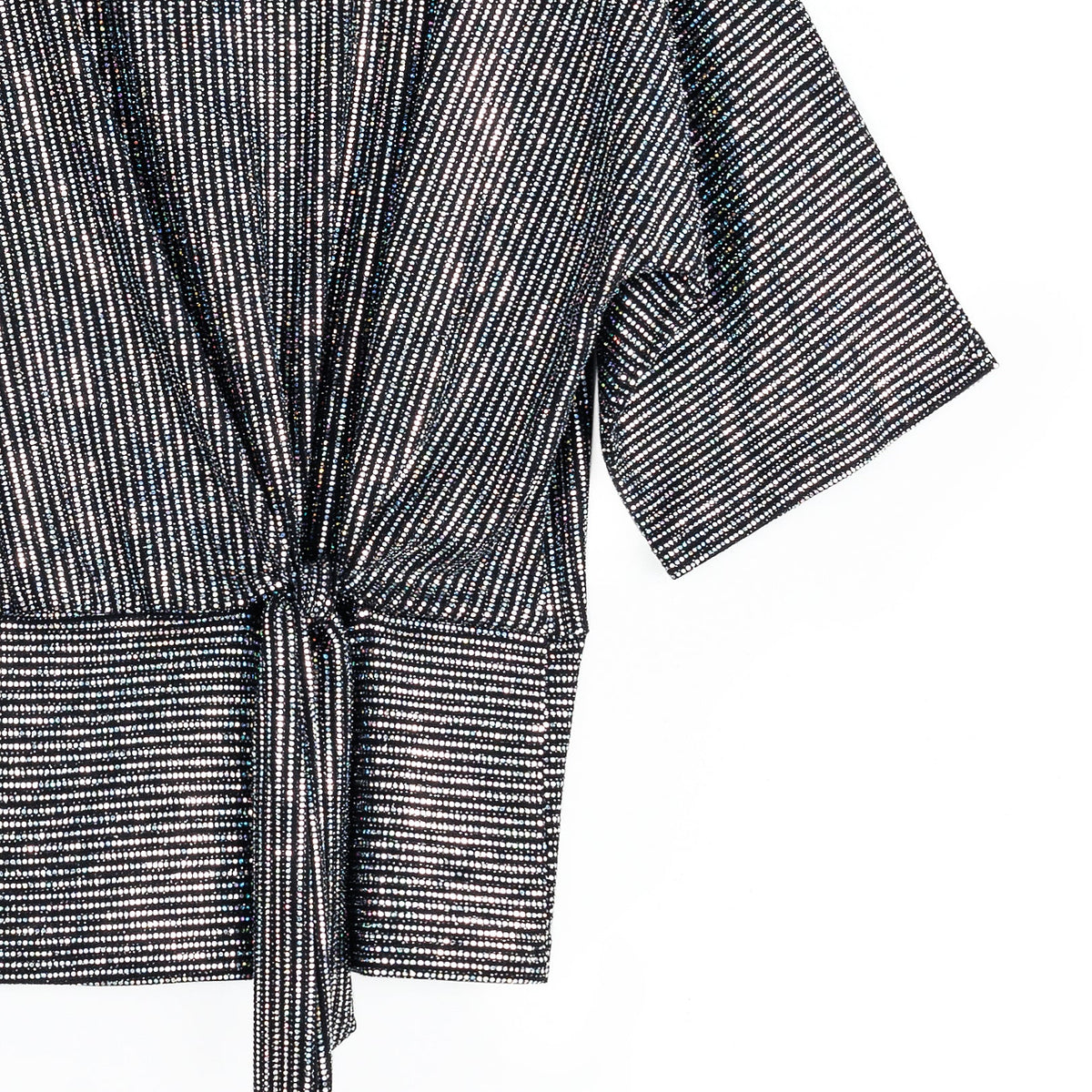 Shimmer Sequin - Side Tie Top - Silver Pinstripe | Clara Sunwoo