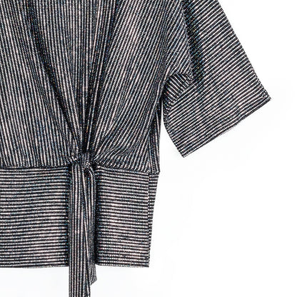 Shimmer Sequin - Side Tie Top - Silver Pinstripe | Clara Sunwoo