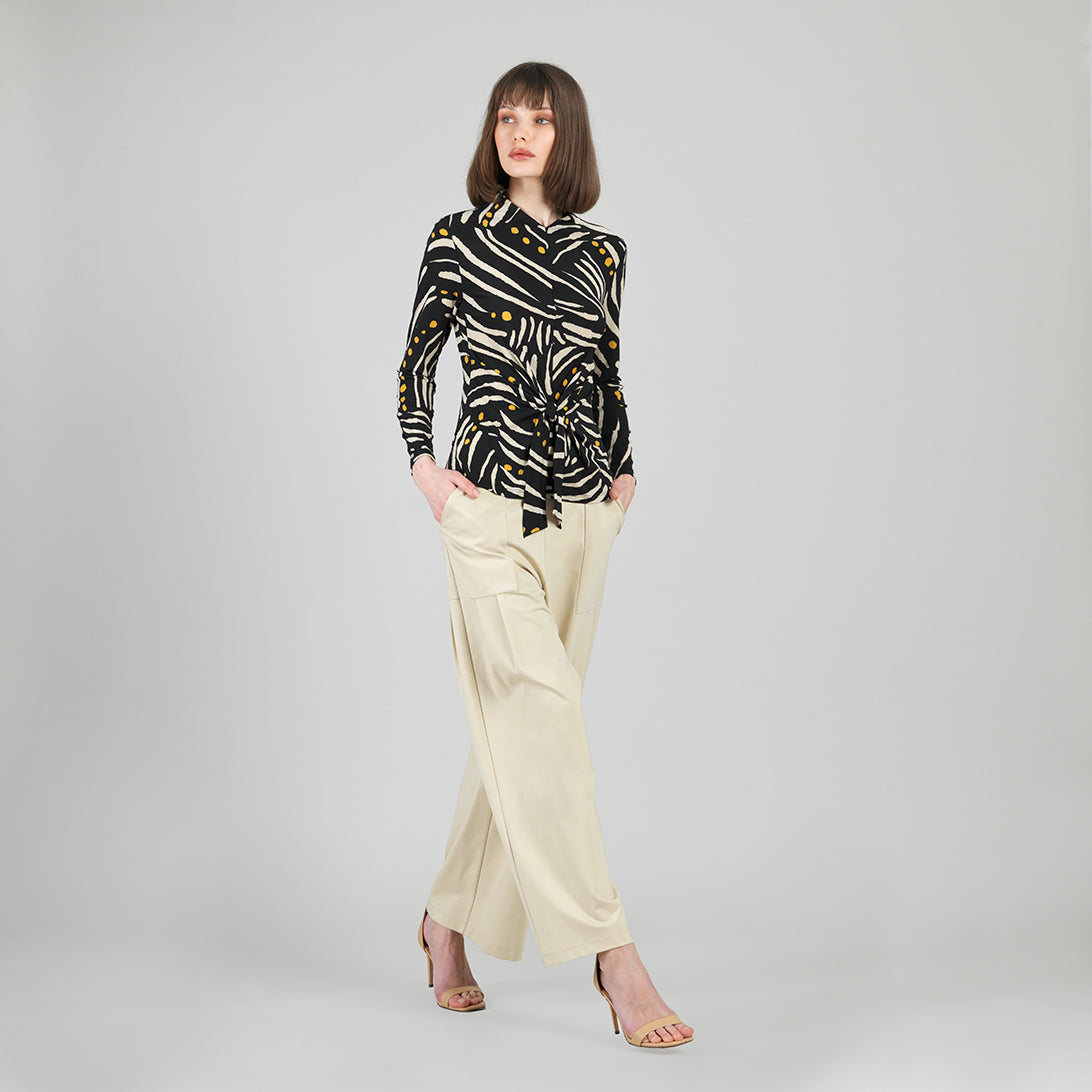 Center Front Tie Top - Dots & Stripes | Clara Sunwoo