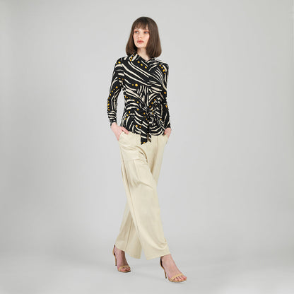 Center Front Tie Top - Dots & Stripes | Clara Sunwoo
