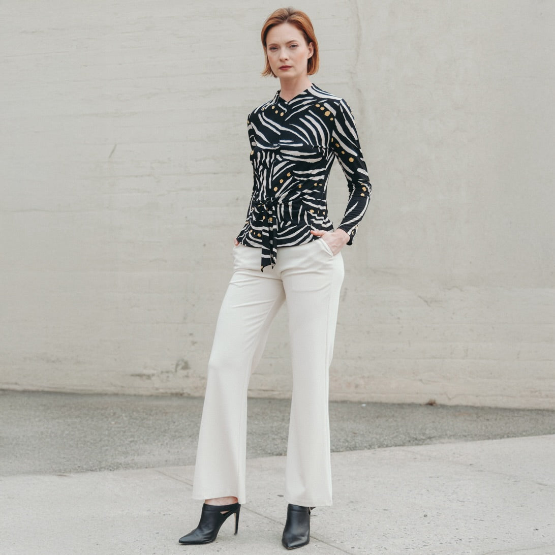Center Front Tie Top - Dots & Stripes | Clara Sunwoo