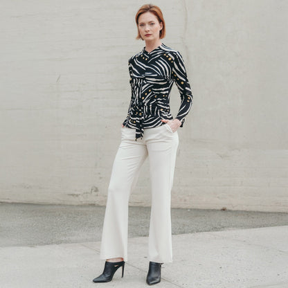Center Front Tie Top - Dots & Stripes | Clara Sunwoo