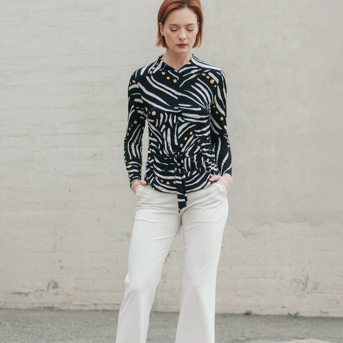 Center Front Tie Top - Dots & Stripes | Clara Sunwoo