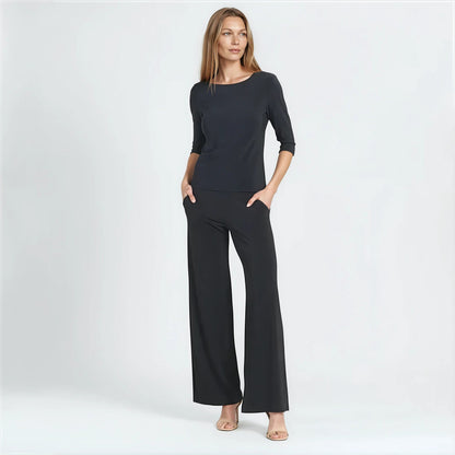 Scoop Neck Half Sleeve Top - Black | Clara Sunwoo