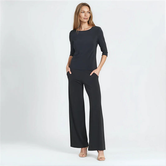 Scoop Neck Half Sleeve Top - Black | Clara Sunwoo