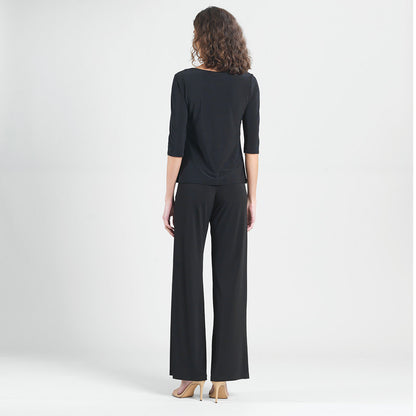 Scoop Neck Half Sleeve Top - Black | Clara Sunwoo