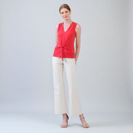 Sleeveless V-Neck Center Front Tie Top - Coral - Limited Sizes | Clara Sunwoo