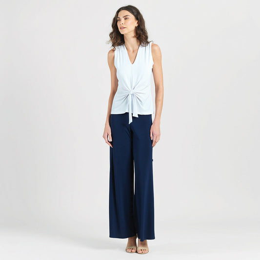 Sleeveless V-Neck Center Front Tie Top - White | Clara Sunwoo