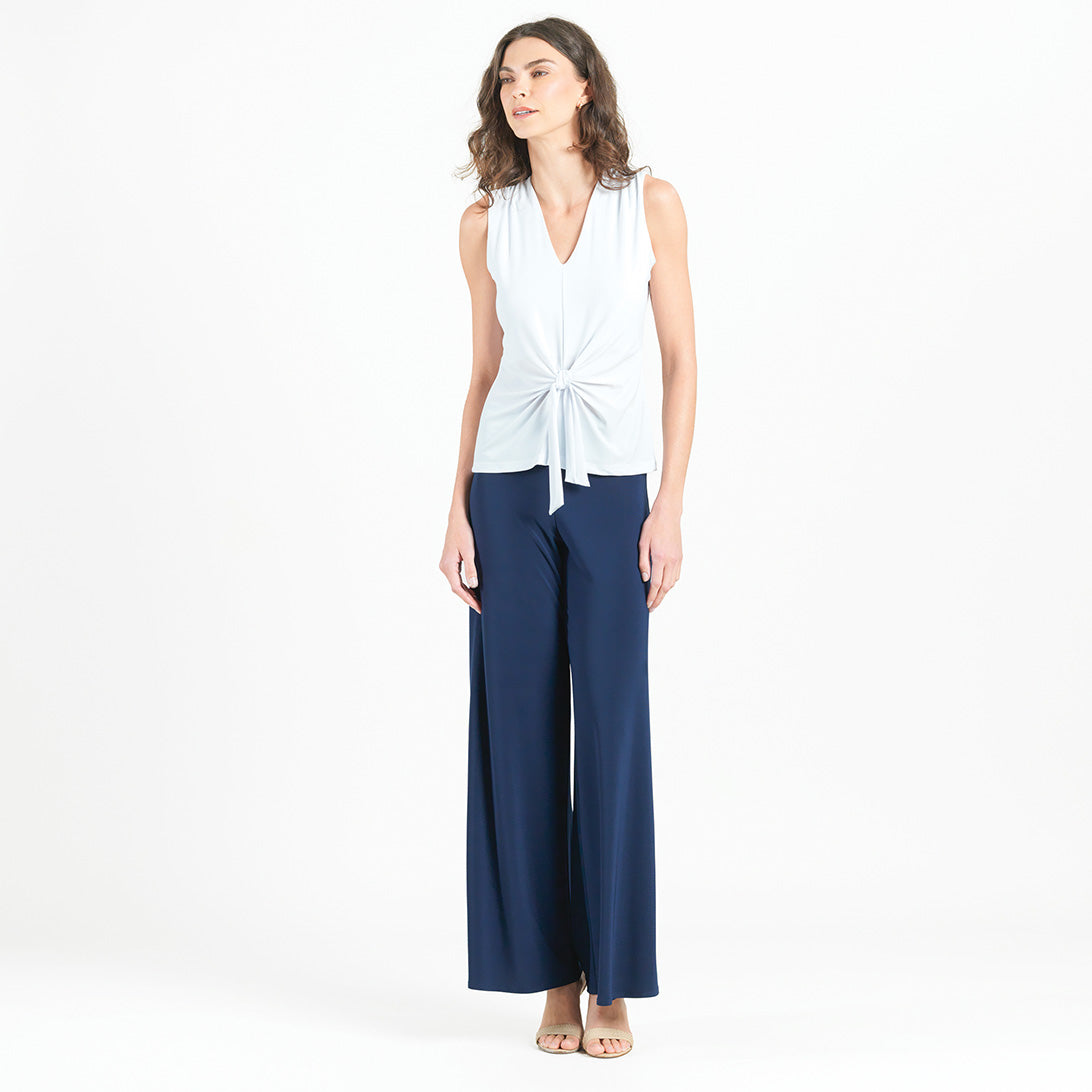 Sleeveless V-Neck Center Front Tie Top - White | Clara Sunwoo