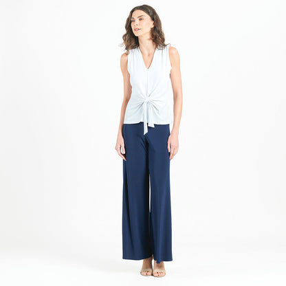 Sleeveless V-Neck Center Front Tie Top - White | Clara Sunwoo